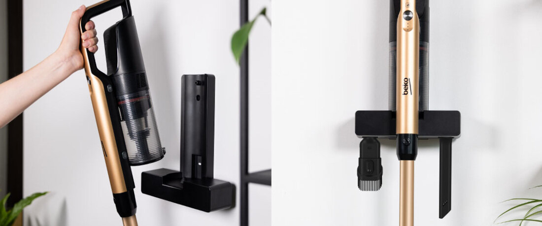 Odkurzacz BEKO Slimclean VRT66421VC Stacja dokująca dla wygody Kompaktowa baza uchwyty na akcesoria porządek