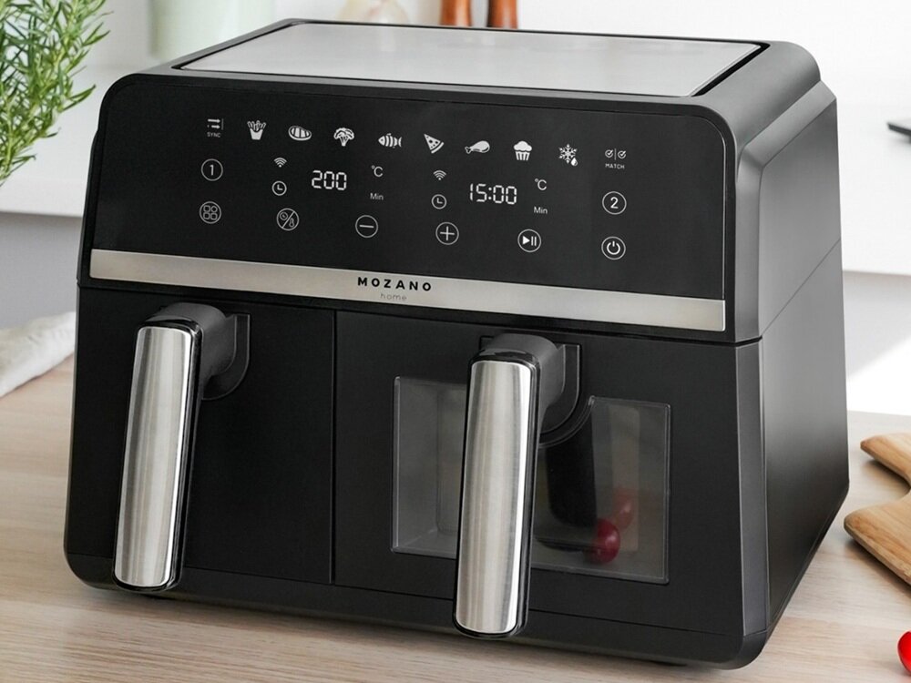 Air Fryer Frytkownica beztłuszczowa MOZANO Duofry Unlimited 9l WI-FI 8 Programów panel dotykowy, wygodne użytkowaie, regulacja temperatury i czasu, wybór programów, synchronizacja czasu pracy, programy do różnych potraw