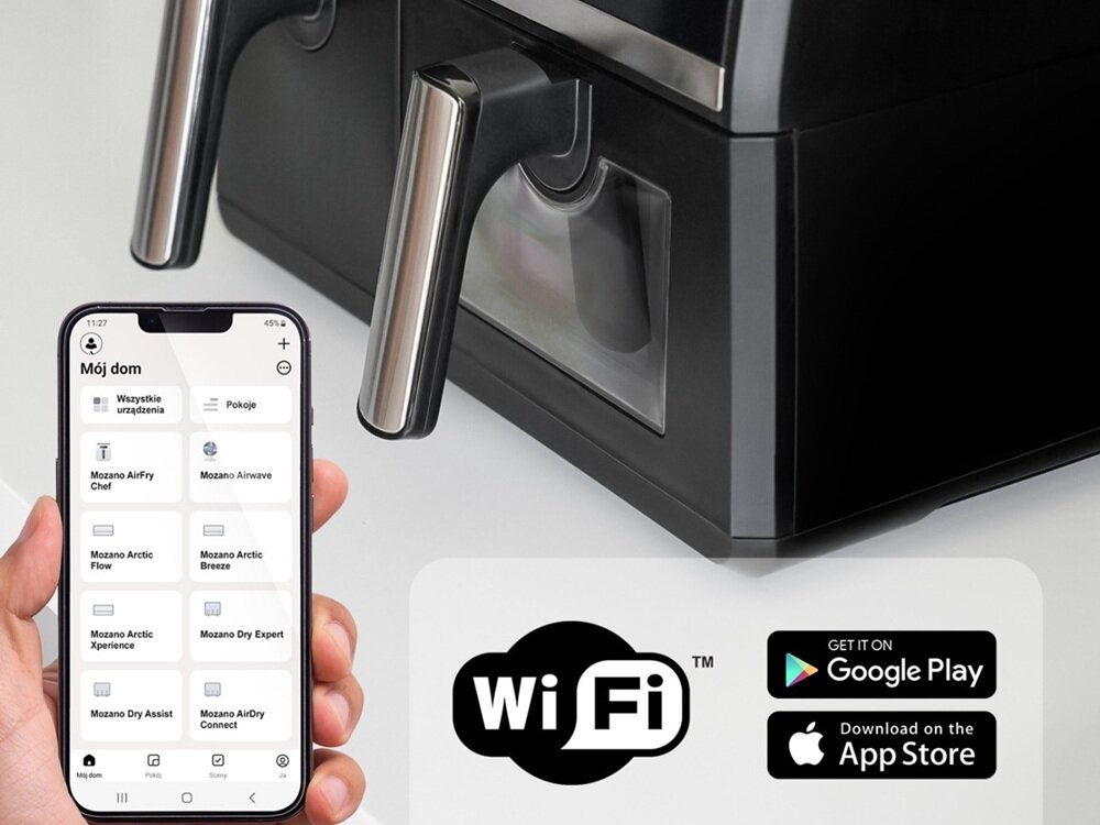 Air Fryer Frytkownica beztłuszczowa MOZANO Duofry Unlimited 9l WI-FI 8 Programów moduł Wi-Fi, zdalne sterowanie, aplikacja mobilna, komfort użytkowania