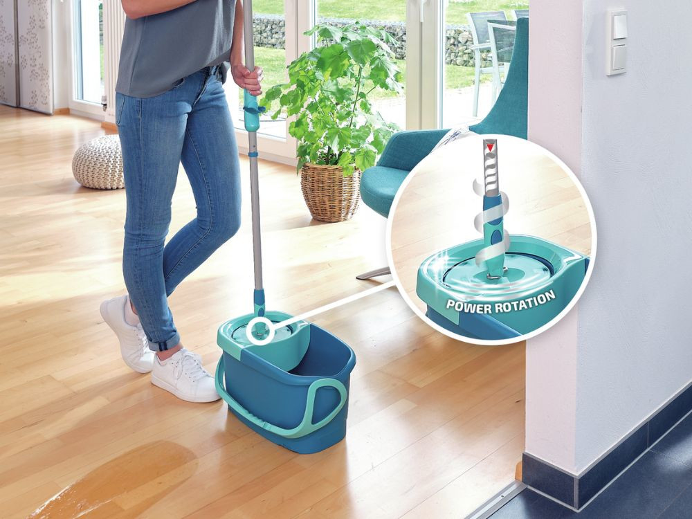 Zestaw z mopem LEIFHEIT Clean Twist Mop Ergo Drążek teleskopowy mechanizm odwirowywania Wystarczy jeden ruch do pielęgnacji wszystkich rodzajów podłóg  szybkie, wygodne i higieniczne 