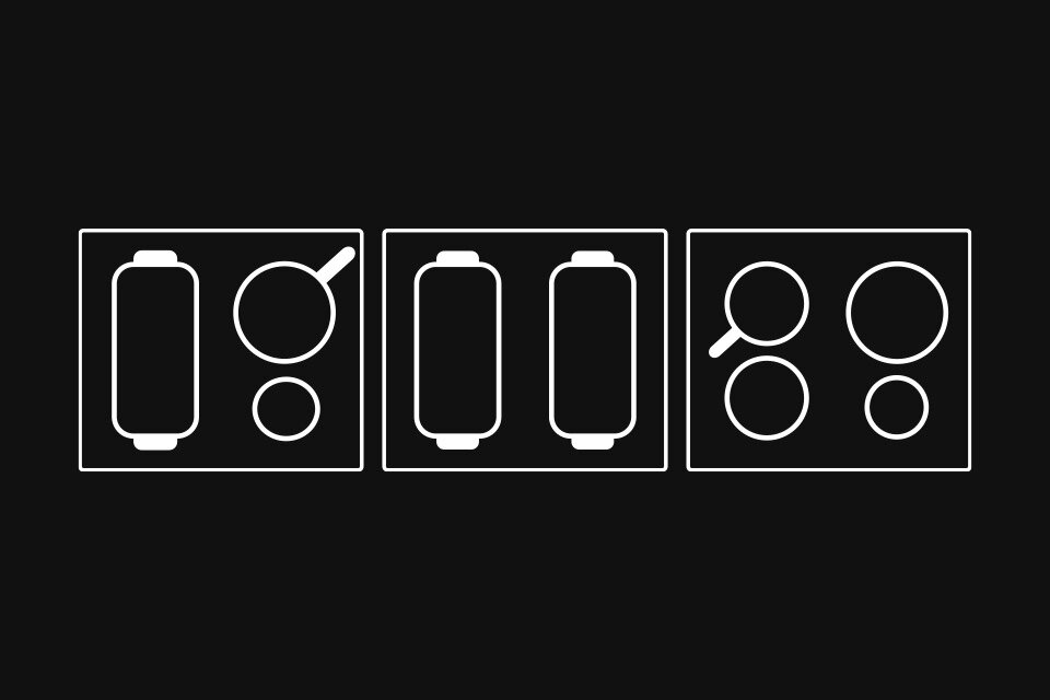 Grafika pokazująca, że na płycie indukcyjnej Samsung z podwójną strefą Flex Zone możesz gotować w wielu garnkach, dużych i małych równocześnie