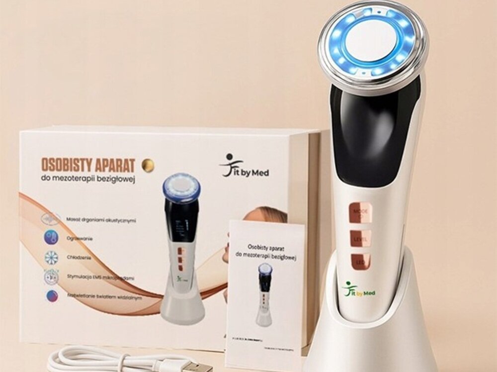 Urządzenie do mezoterapii bezigłowej FITBYMED FBM59106 bogaty zestaw, masażer, kabel, stacja ładująca