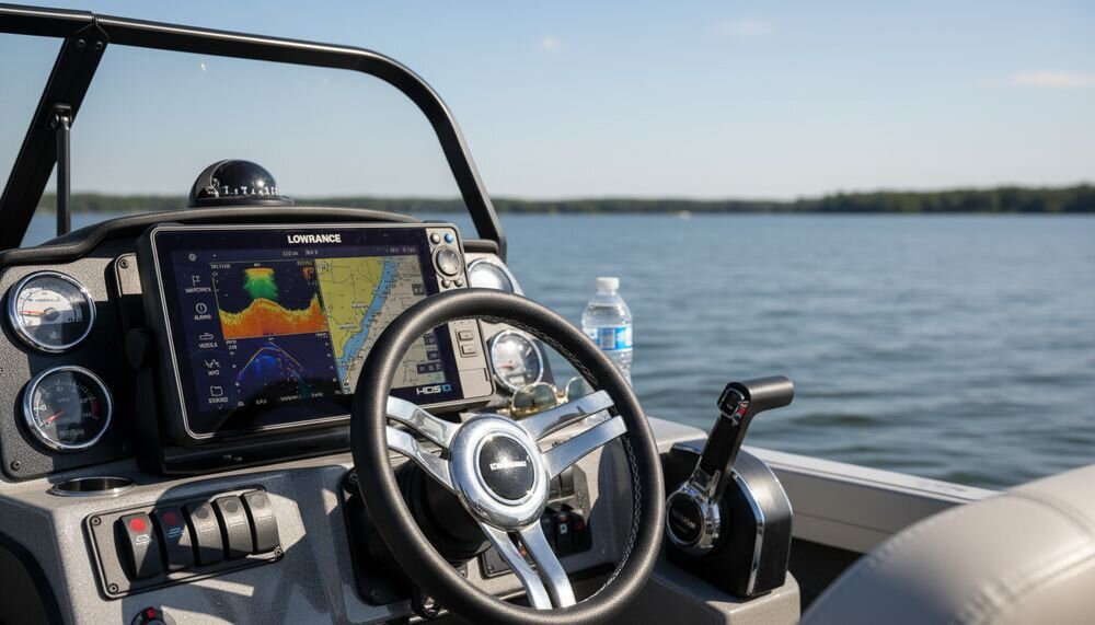 LOWRANCE HDS 10 PRO + Active Imaging HD 3 in 1 Row echosonda wędkarska obrazowanie HD sonar, urzadzenie zamontowane na łódce
