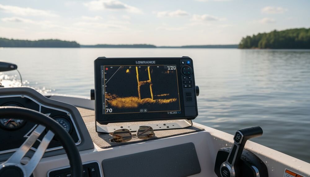 LOWRANCE HDS 10 PRO + Active Imaging HD 3 in 1 Row ActiveTarget 2 Live Sonar śledzenie ryb Front Scout, urzadzenie zamontowane na łódce