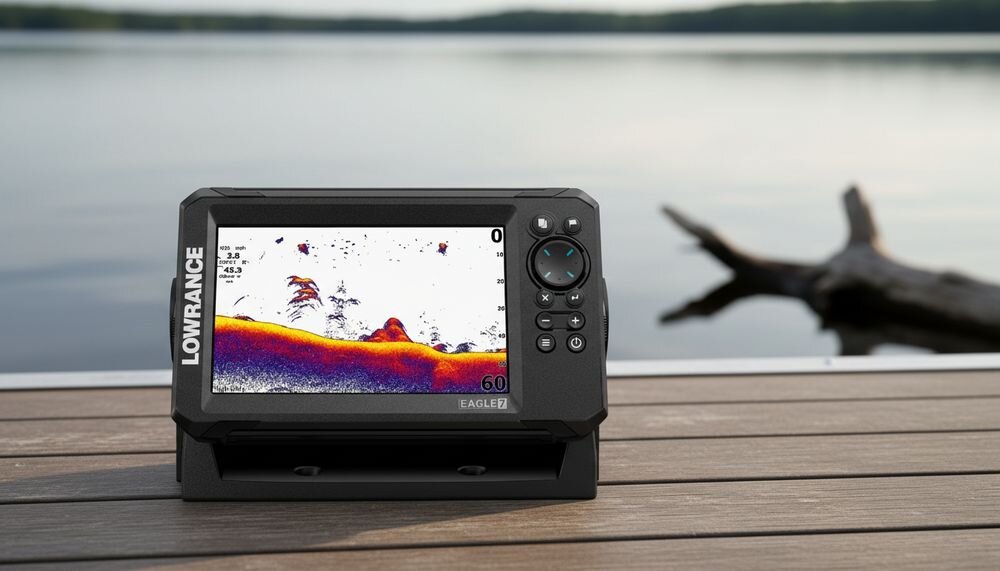 LOWRANCE Eagle Eye 9 Live echosonda automatyczna regulacja sonaru ustawienia, urżadzenie na pomoście