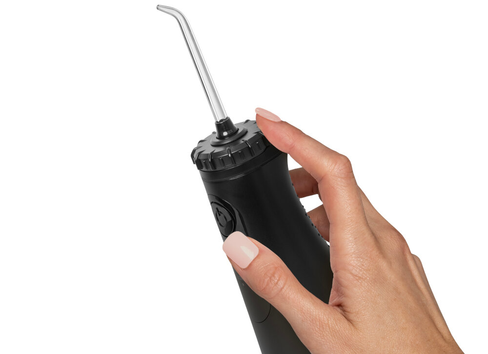Irygator bezprzewodowy WATERPIK Cordless Plus 5000 WF-26EU Czarny + 3 końcówki Komfortowa obsługa Obrotowa końcówka EasySpin obracająca się o 360° około 60 sekund  Ergonomiczny uchwyt  cicha praca