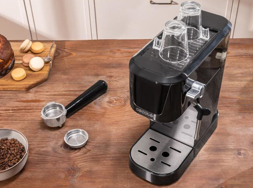 Ekspres CECOTEC Power Espresso 20 Touch Długo ciepła kawa Podgrzewacz filiżanek Podgrzana filiżanka Wyjmowana tacka ociekowa szybko opróżnić i umyć  Prosta konserwacja Zawór bezpieczeństwa  zabezpieczenie przed przegrzaniem