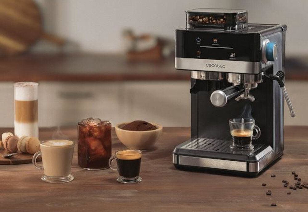 Ekspres CECOTEC Power Espresso 20 Grind Kawa od ziarna w chwilę wygląd design tło wizualizacja prezentacja