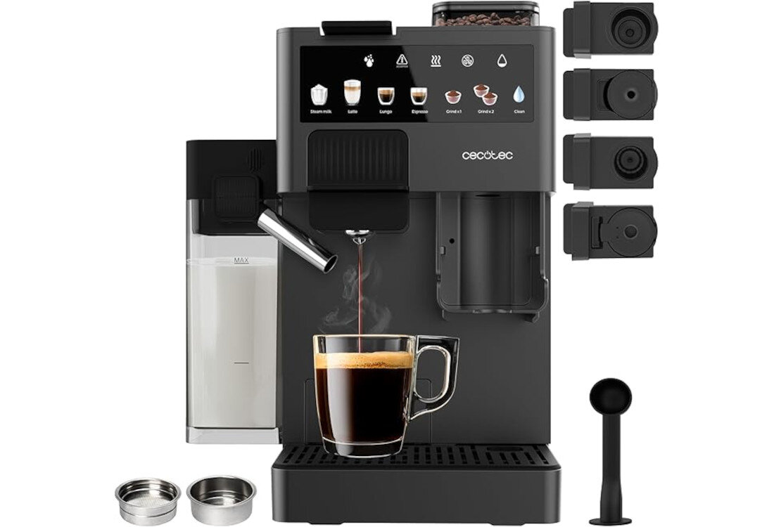 Ekspres CECOTEC Freestyle Grind & Latte wygląd design tło wizualizacja prezentacja Kawa jak z ulubionej kawiarni