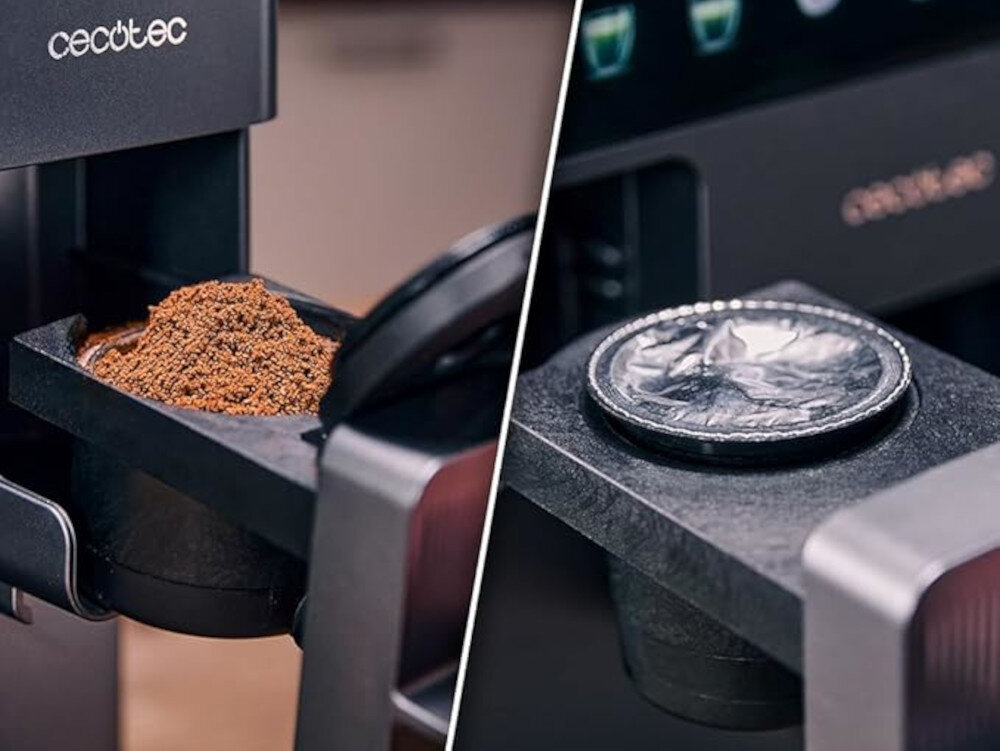 Ekspres CECOTEC Freestyle Grind & Latte Wszechstronność parzenia  kawę ziarnistą, jak i kapsułki kompatybilne z systemami Dolce Gusto, Nespresso oraz K-fee dopasowanie gdy masz na to ochotę