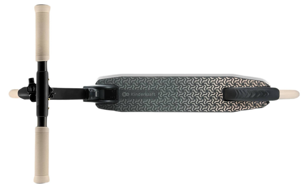 Hulajnoga KINDERKRAFT Freely Beżowy hulajnoga na białym tle widoczna z góry antypoślizgowa warstwa na podeście ogranicza ryzyko poślizgu całkowita długość podestu 54 cm (66 cm z tylnym kołem) użytkowa powierzchnia 33,5 cm szerokość 11 cm zwiększa komfort jazdy