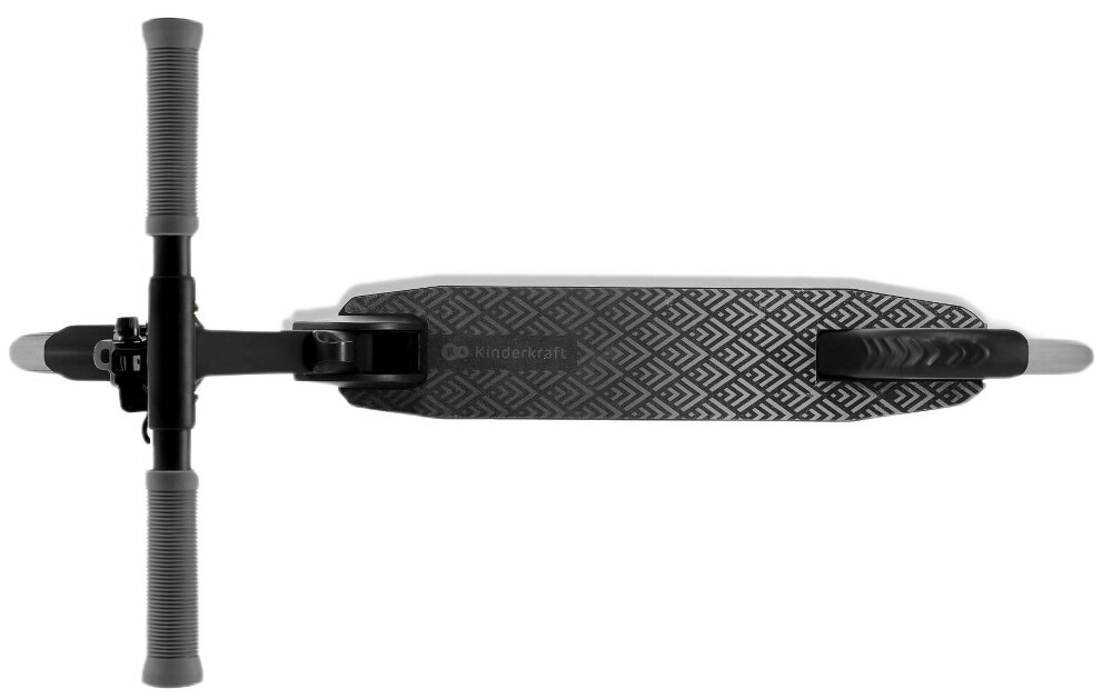 Hulajnoga KINDERKRAFT Freely Czarny hulajnoga na białym tle widoczna z góry antypoślizgowa warstwa na podeście ogranicza ryzyko poślizgu całkowita długość podestu 54 cm (66 cm z tylnym kołem) użytkowa powierzchnia 33,5 cm szerokość 11 cm zwiększa komfort jazdy