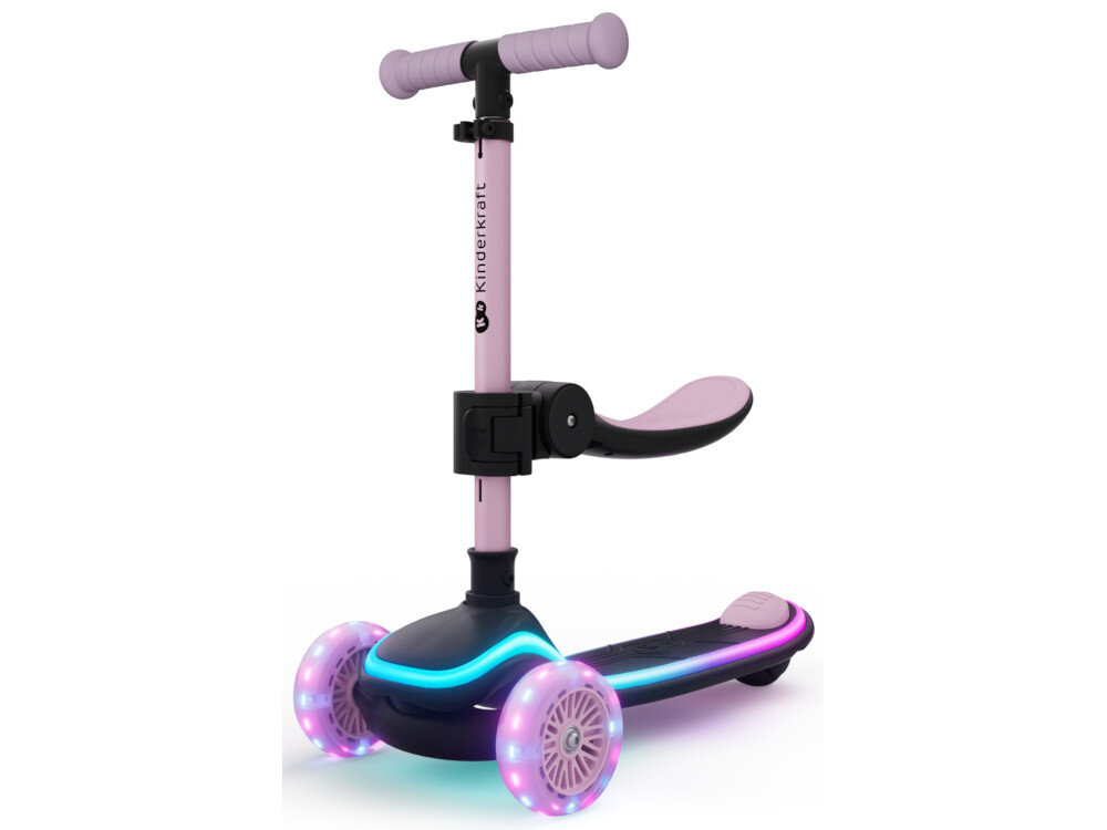 Hulajnoga dla dzieci KINDERKRAFT Raket Up Różowy hulajnoga na białym tle w funkcji rowerka widoczna od przodu pod skosem spełnia europejskie normy bezpieczeństwa EN wysoka jakość wykonania konstrukcja została przetestowana pod kątem trwałości, stabilności oraz bezpieczeństwa użytkowania sprzęt dopasowany do obowiązujących standardów