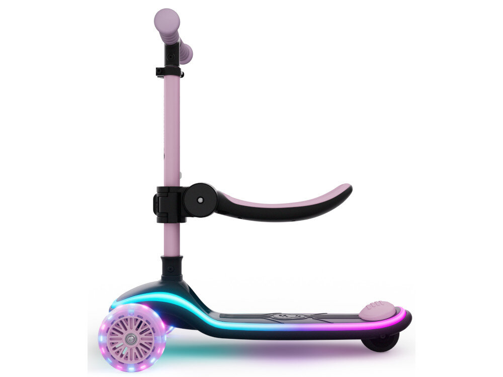 Hulajnoga dla dzieci KINDERKRAFT Raket Up Różowy hulajnoga na białym tle widoczna z boku tylne kółko zostało wyposażone w hamulec szybkie i kontrolowane zatrzymanie hulajnogi uczy się reagować na sytuacje na drodze stopniowo wypracowuje prawidłowe nawyki hamulec wspiera samodzielność i zwiększa kontrolę podczas jazdy