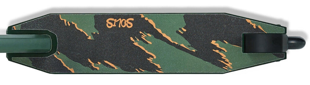 Hulajnoga wyczynowa KINDERKRAFT Solis Zielony zbliżenie na podest widok z góry antypoślizgowa warstwa na podeście całkowita długość podestu 50,5 cm użytkowa powierzchnia 35 cm stabilne ustawienie stóp szerokość 11 cm pewne oparcie komfort jazdy