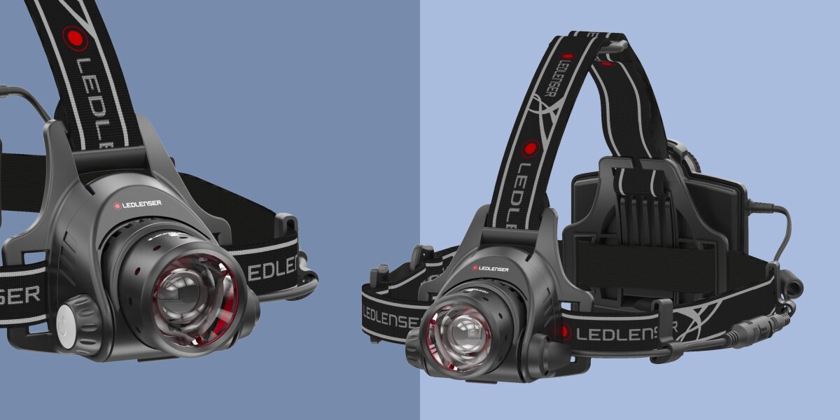 Latarka czołowa LEDLENSER H14R.2 (1000lm), Uniwersalna i praktyczna, Latarka okazana z 2 perspektyw