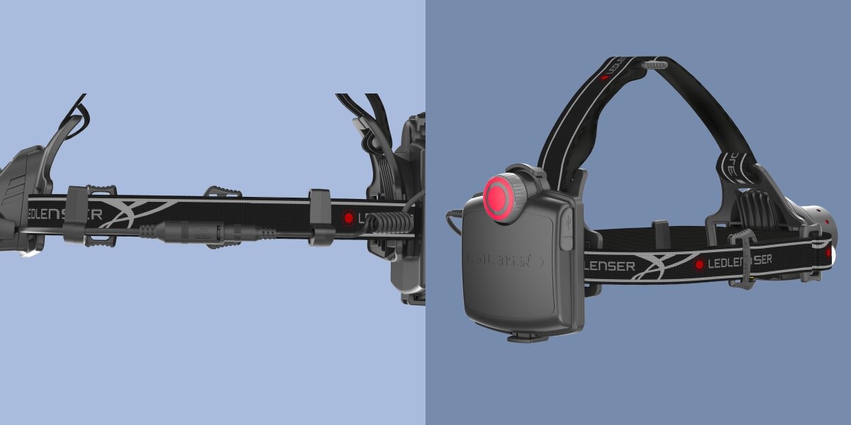 Latarka czołowa LEDLENSER H14R.2 (1000lm), Łatwa obsługa i ładowanie, Latarka pokaza z tyłu