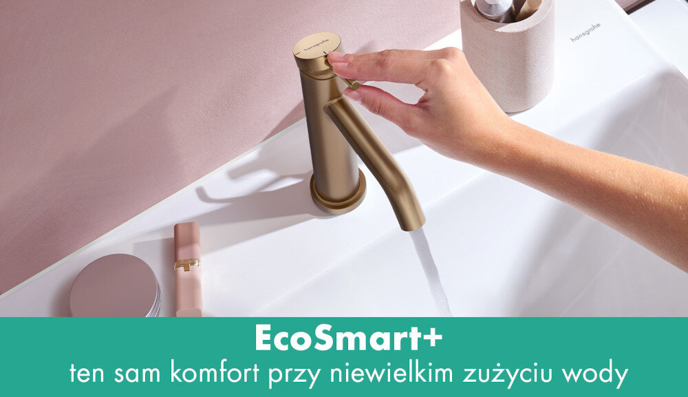 BATERIA UMYWALKOWA HANSGROHE TECTURIS Bateria umywalkowa hansgrohe z technologią EcoSmart+ podczas użytkowania. Grafika podkreśla niższe zużycie wody przy zachowaniu komfortowego strumienia EcoSmart+ oszczędność wody 4 l/min AirPower napowietrzony strumień