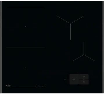Czarna płyta indukcyjna z czterema strefami grzewczymi i panelem dotykowym. Widoczne logo \'AEG\' oraz napis \'Sense Boil+Fry\'.