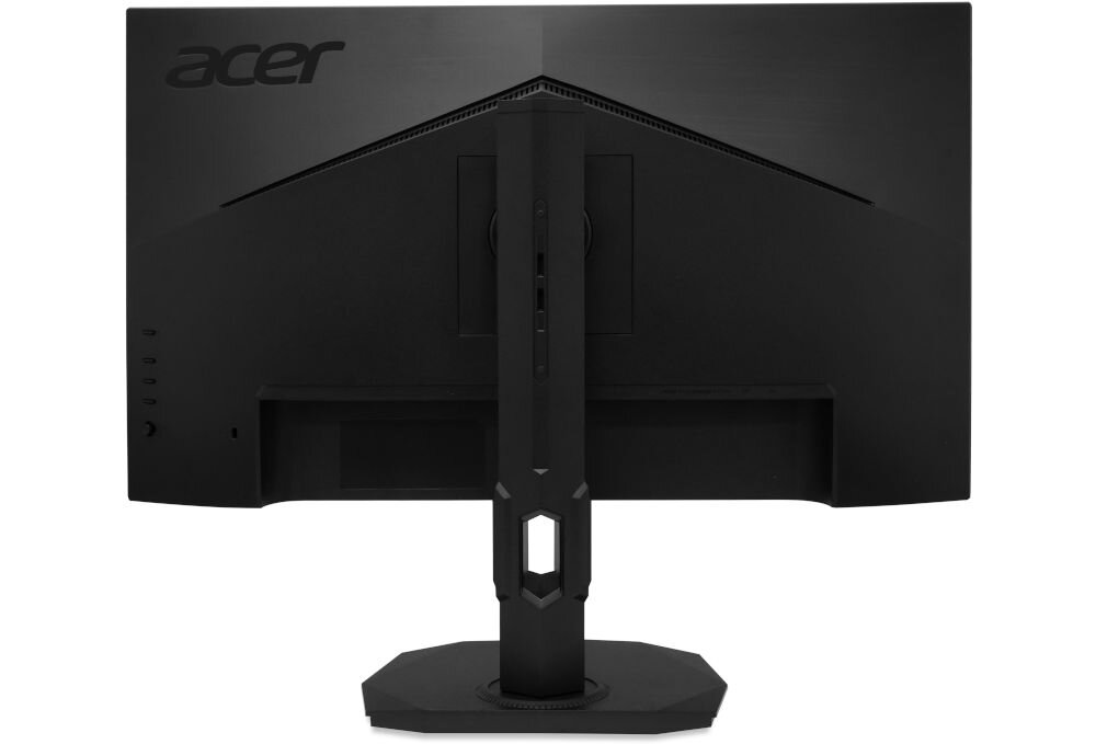 Monitor ACER Nitro XF273U F3 27 cali 2560x1440px IPS 320Hz 0.5 ms [GTG] prezentacja monitora od tyłu na białym tle VESA 100 mm łatwe stabilne przymocowanie oszczędność miejsca uchwyt biurkowy VESA zwiększa powierzchnię roboczą dopasowanie ustawienia ekranu organizacja pracy