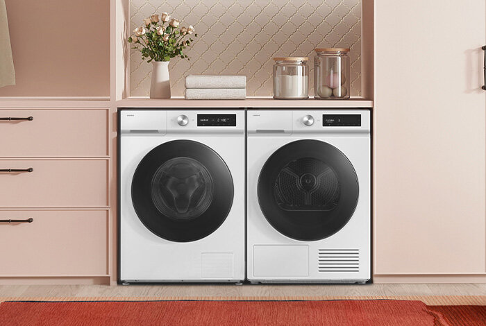 Suszarka Bespoke AI 9 kg DV90DB7845GWU4, nowoczesny design i technologia, idealna do wnętrza, dostępna w Media Expert.