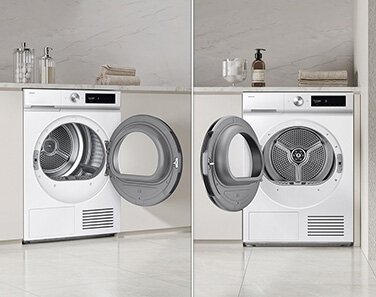 Suszarka Samsung Bespoke AI 9kg DV90DB7845GWU4 umożliwia zmianę kierunku otwierania drzwi, dopasowując się do każdego wnętrza.