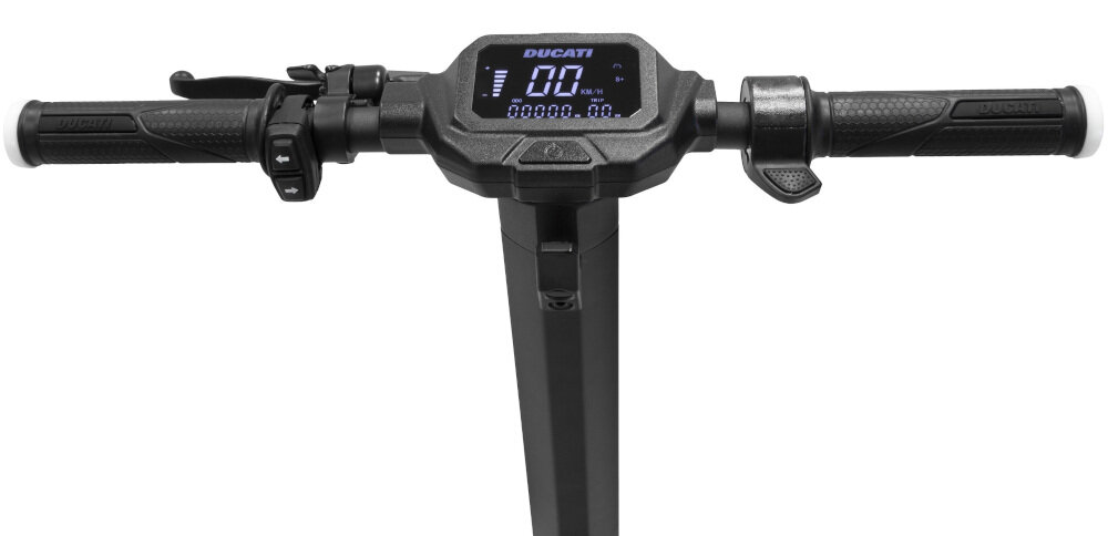 Hulajnoga elektryczna DUCATI Pro II Evo 2023 Czarny kierownica minimalistyczna w kształcie litery T intuicyjny wyświetlacz LED o przekątnej ekranu 3,5 cala bardzo wyraźnie widoczne informacja
