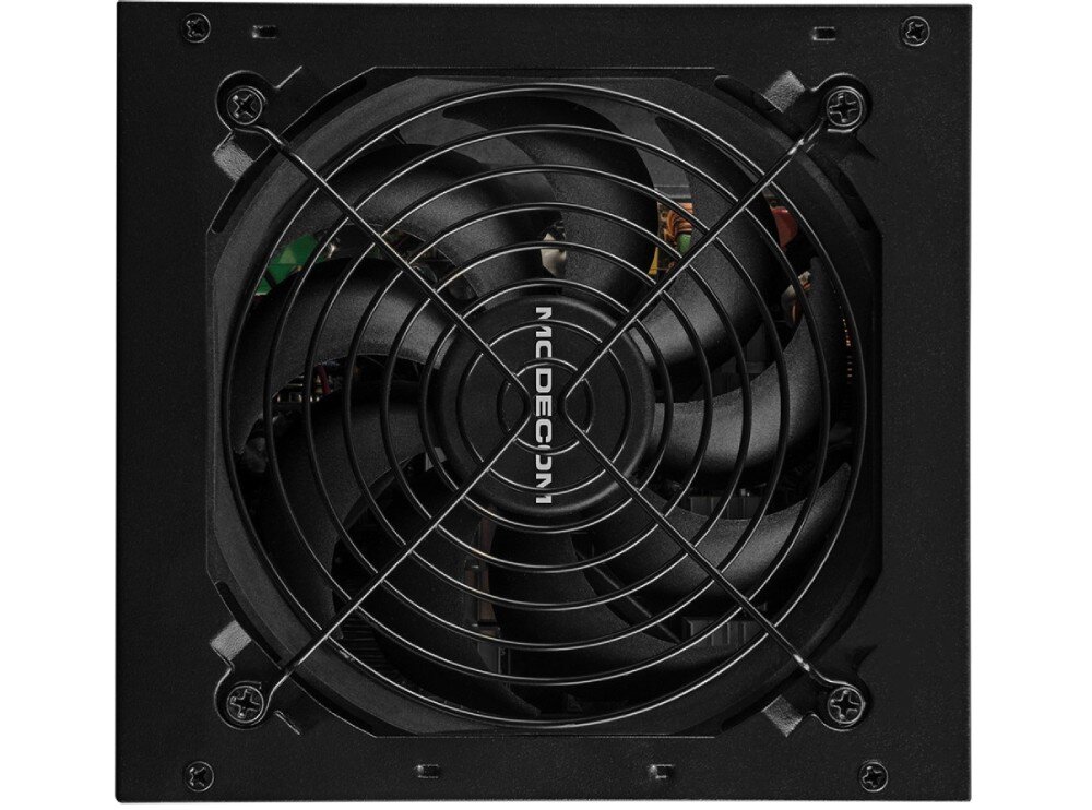 Zasilacz MODECOM B88-700-FC 700W 80 Plus Bronze Bulk zbliżenie na wentylator chłodzenie głośność