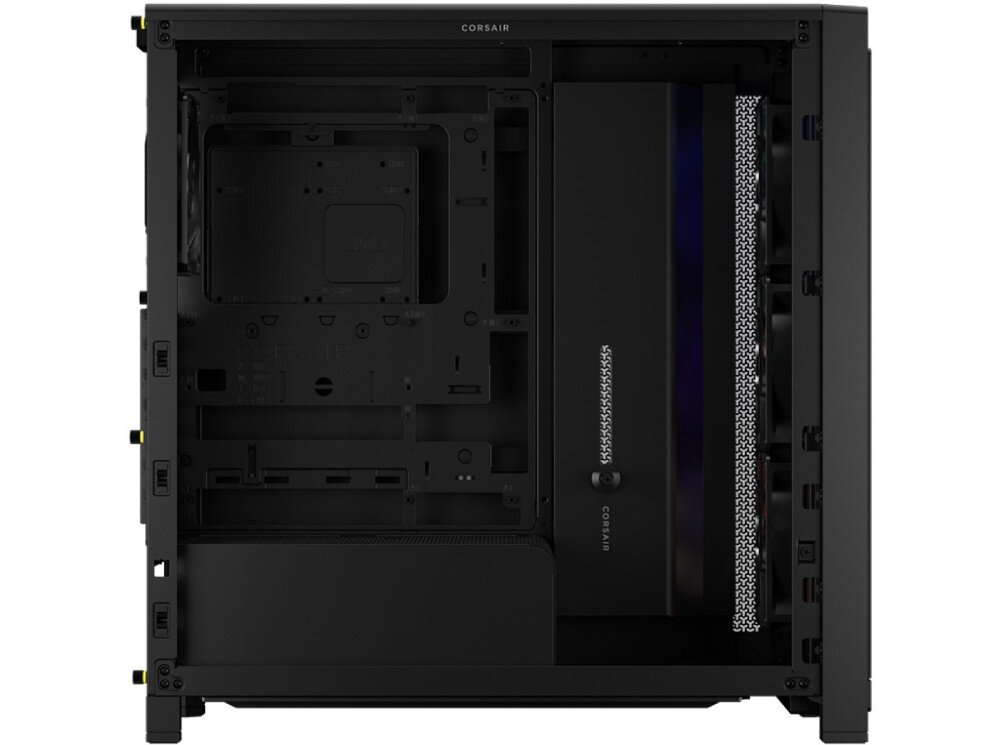 Obudowa CORSAIR Frame 4000X RS Puste wnętrze głównej komory czarnej obudowy z miejscem na płytę główną oraz osłoną zasilacza na dole