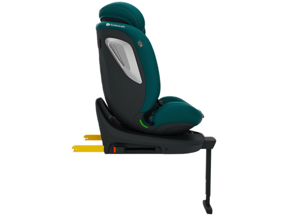 Fotelik samochodowy KINDERKRAFT I-360 2 Plus 40-150 cm (0-36 kg) Zielony fotelik na białym tle widoczny z boku bezpieczeństwo i wygoda rośnie razem z dzieckiem dla dzieci w wieku od 0 do 12 roku życia wadze od 0 do 36 kg spełnia normy bezpieczeństwa Unii Europejskiej (R129 i-Size) przystosowany do wszystkich samochodów