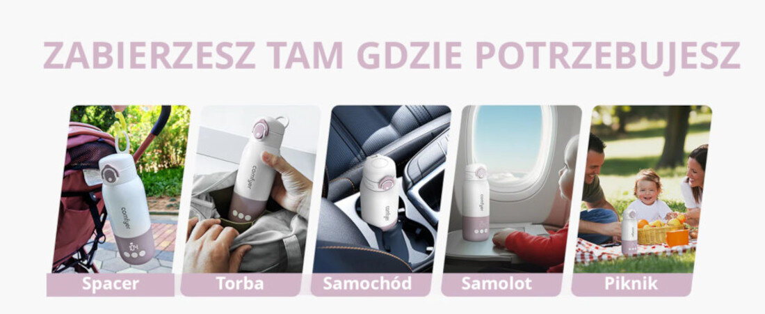 Podgrzewacz mleka COMFYER Baby BW01 Swoboda w każdej sytuacji  na spacer, w podróż, do samolotu czy w odwiedziny wbudowana bateria spokój potrzeby