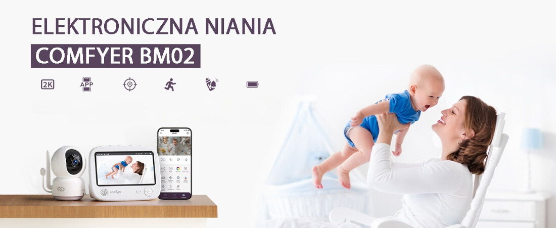 Niania elektroniczna COMFYER Baby Monitor BM02 Bezpieczna opieka 24/7 wygląd design prezentacja wizualizacja