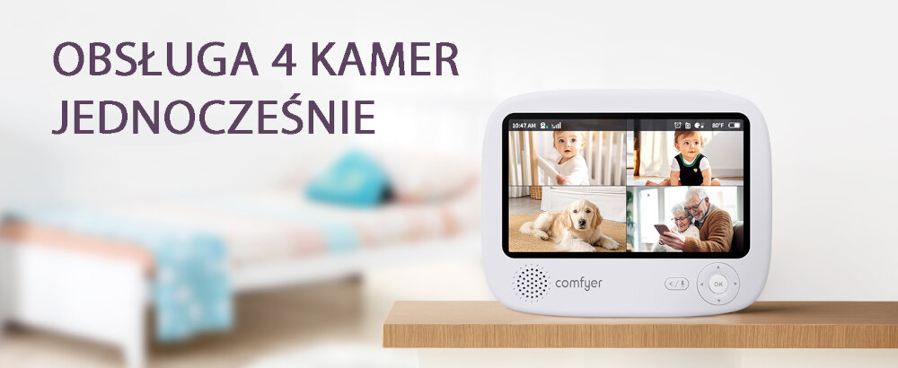 Niania elektroniczna COMFYER Baby Monitor BM02 Podgląd w domu i zdalnie Zasięg do 500 m na dedykowanym ekranie Po połączeniu z Wi-Fi 2,4 GHz nawet 4 osobom wsparcie rodzina opieka