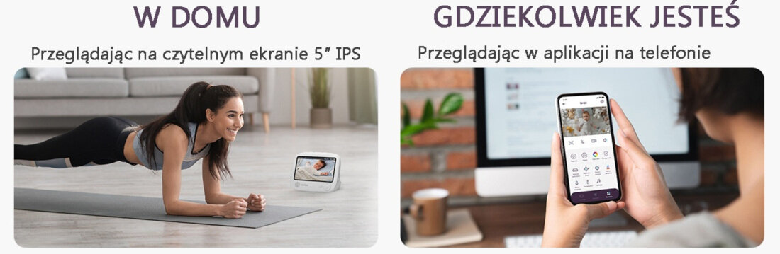 Niania elektroniczna COMFYER Baby Monitor BM02 Alerty ruchu i dźwięku Czujniki ruchu i dźwięku informacja Powiadomienia 