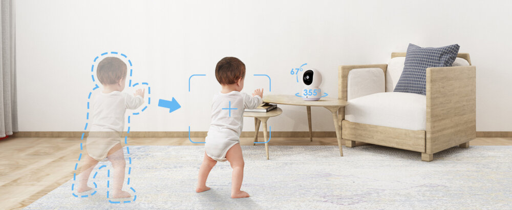 Niania elektroniczna COMFYER Baby Monitor BM02 Pełny obraz 360° z funkcją PTZ obraca się o 355° i pochyla o 67° Automatyczne śledzenie ruchu