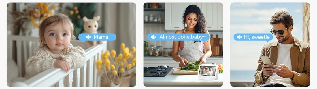 Niania elektroniczna COMFYER Baby Monitor BM02 Funkcje ułatwiające opiekę Dwukierunkowa komunikacja Zasilanie monitora bateryjne  kamery sieciowe Montaż na ścianie 