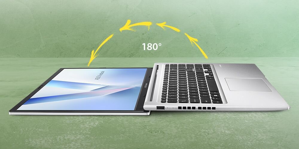 Laptop ASUS VivoBook 15 M1502NAQ otwarty na płasko z zawiasem 180° – Zawias 180 stopni