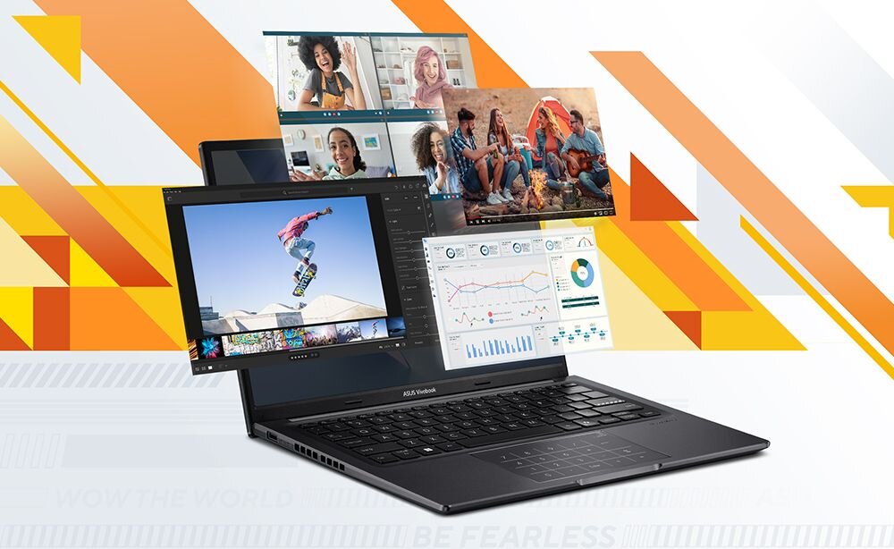 Laptop ASUS VivoBook 14 z procesorem Intel Core obsługuje wiele aplikacji jednocześnie podczas pracy zdalnej - AMD Ryzen DDR5 dysk SSD PCIe 4.0 