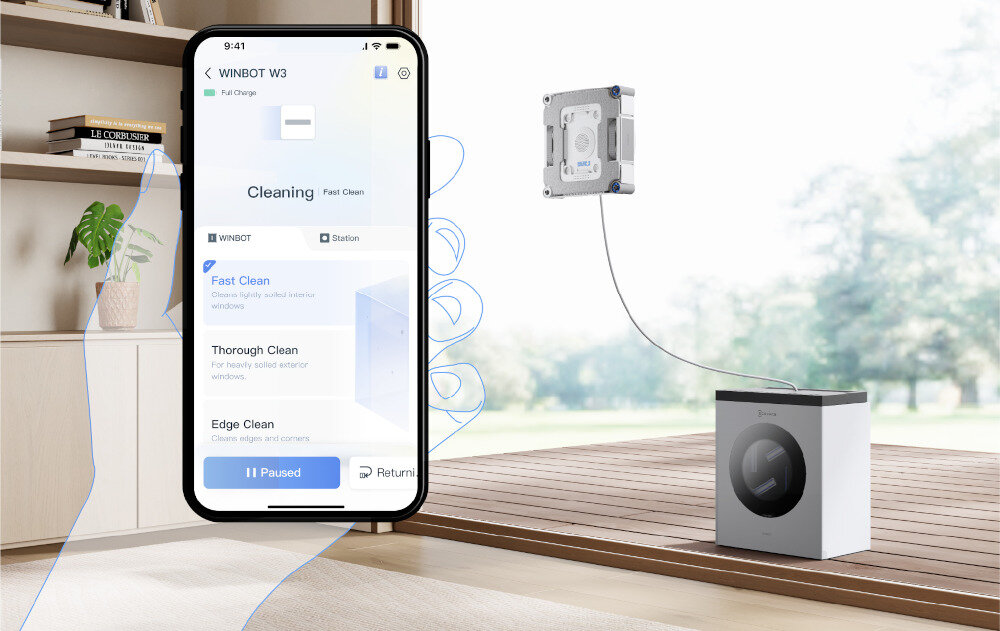 Robot do mycia okien ECOVACS Winbot W3 Omni Aplikacja ECOVACS HOME płynne sterowanie 360° na ekranie telefonu 8 gotowych trybów czyszczenia Fast Clean, Deep Clean, Thorough Clean, Spot Clean, Edge Clean, Remote Control, Heavy-duty Clean oraz Zone Clean