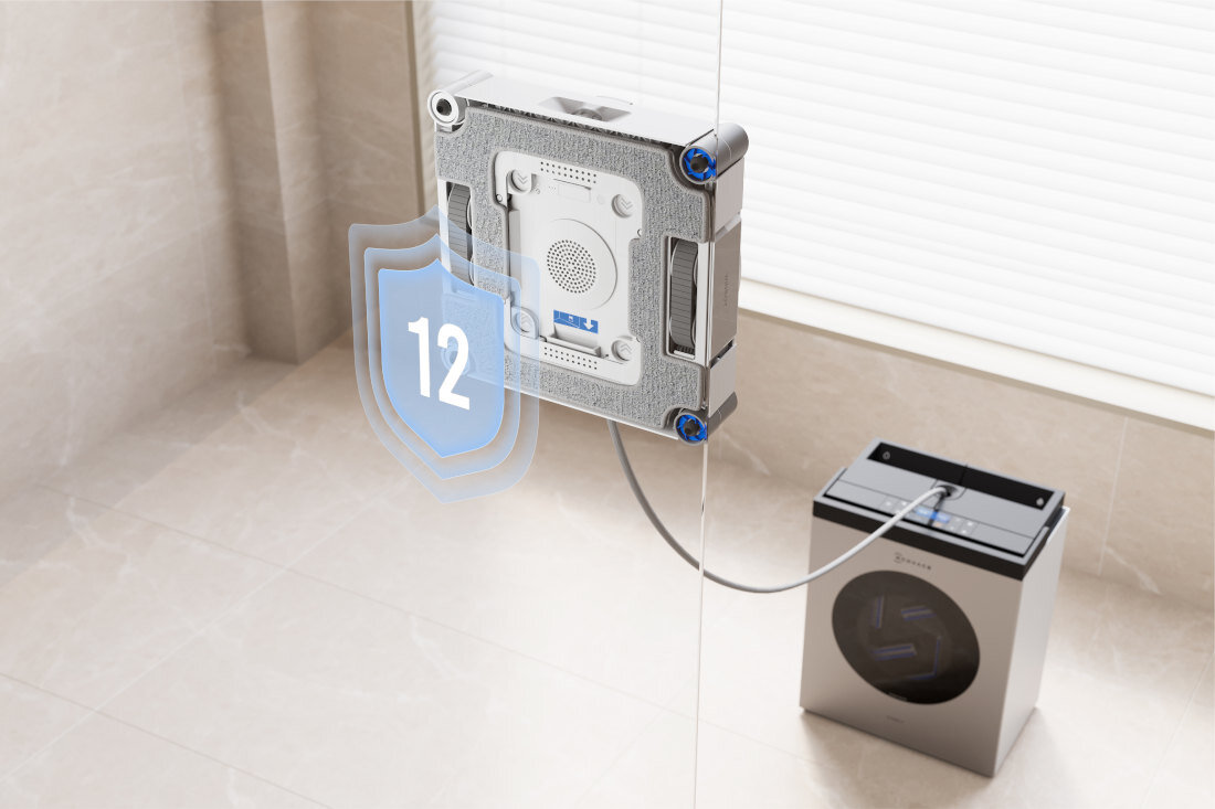 Robot do mycia okien ECOVACS Winbot W3 Omni 3-stopniowa ochrona czujnik przyspieszenia grawitacyjnego czujnik optoelektroniczny czas reakcji