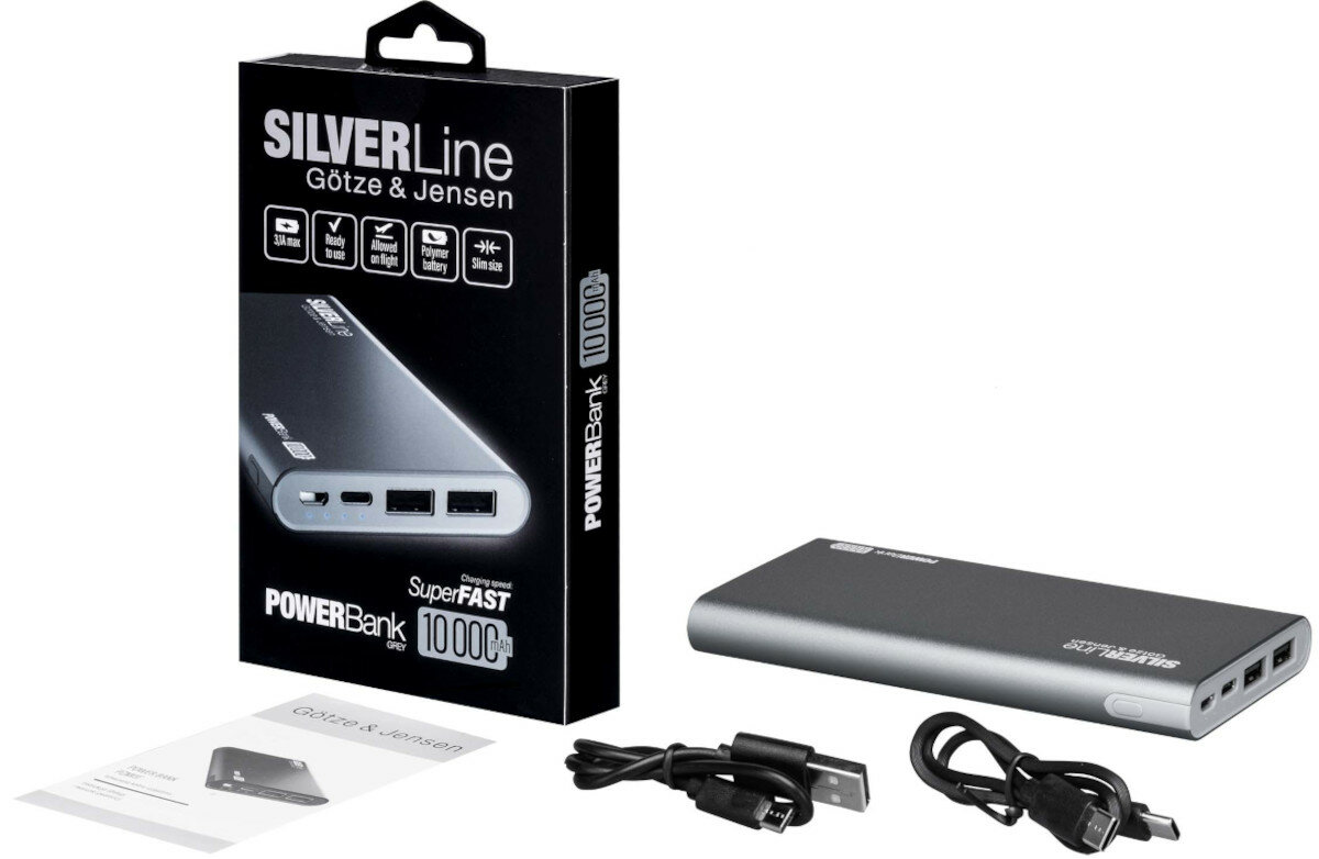 Powerbank GÖTZE & JENSEN Silver Line PZMI11B 10000mAh Niebieski 3 urzadzenia port usb usb-c microusb