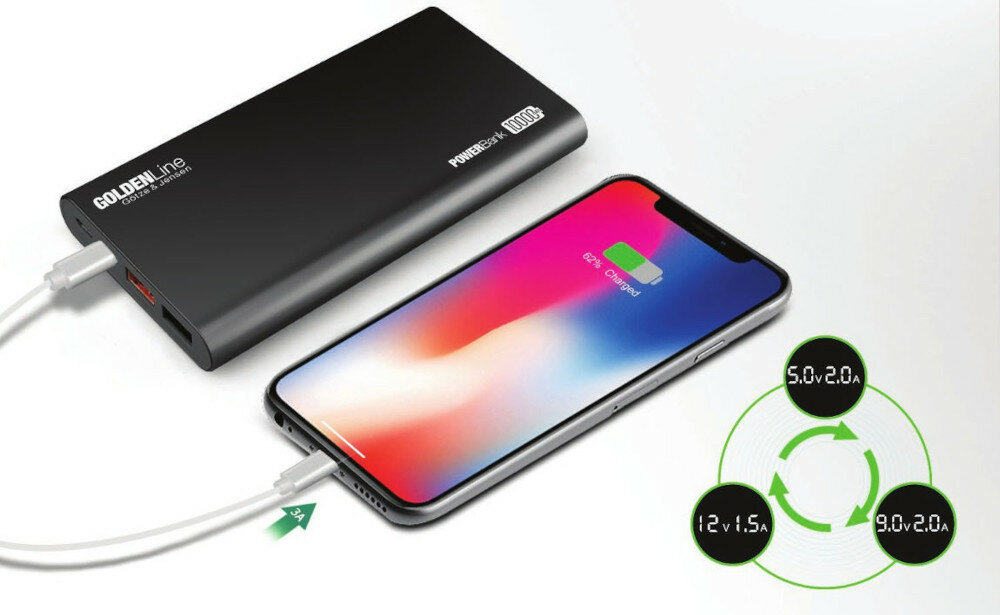 Powerbank GÖTZE & JENSEN Golden Line Power Delivery PZMI11KPD 10000mAh Czarny szybkie ładowanie power delivery