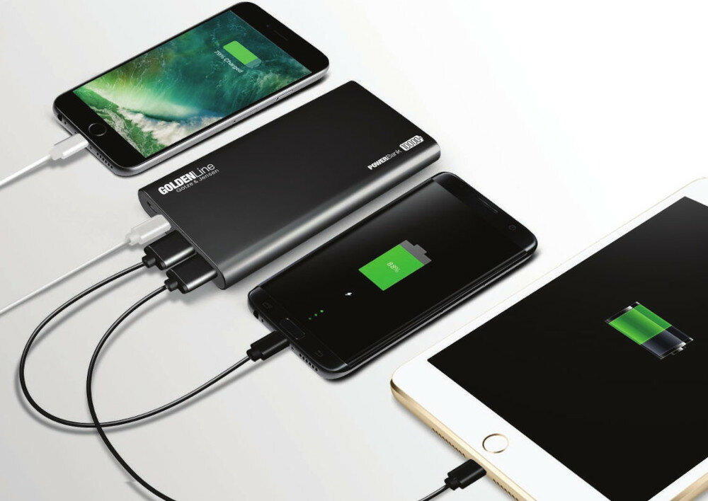 Powerbank GÖTZE & JENSEN Golden Line Power Delivery PZMI11KPD 10000mAh Czarny 3 urzadzenia port usb usb-c microusb