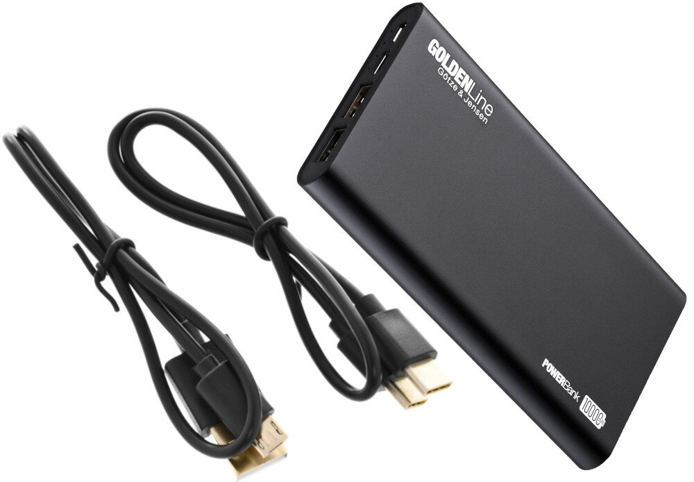 Powerbank GÖTZE & JENSEN Golden Line Power Delivery PZMI11KPD 10000mAh Czarny 3 urzadzenia port usb usb-c microusb