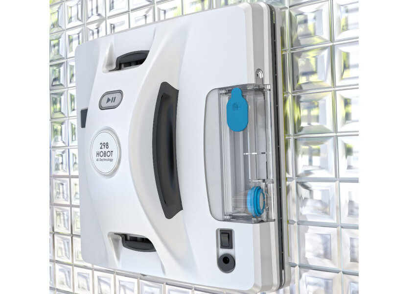 Robot do mycia okien HOBOT 298 niezawodna konstrukcja samoregulujaca sie poduszka pnematyczna automatyczna kontrola sily napedowej