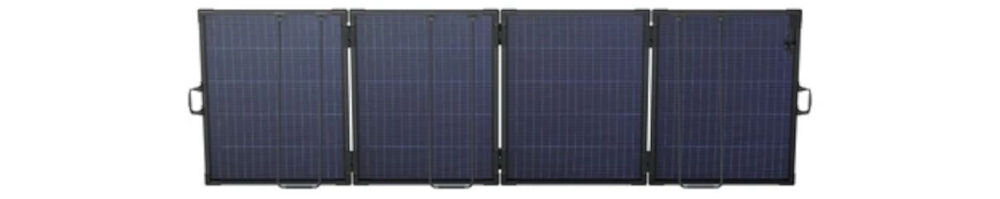 Panel fotowoltaiczny ANKER Solix Bifacial PS400 400W, konstrukcja, waga, wymiary, biwak, Tył rozłożonego panelu z podpórkami i przewodami.