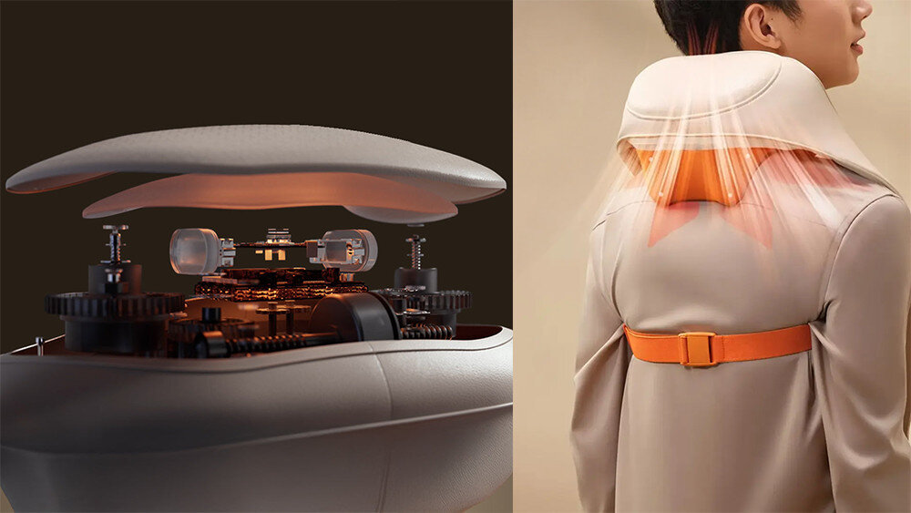 Masażer do karku BREO N6 Mini Pomarańczowy dla Twojego komfortu do szyi i ramion Lekka konstrukcja hands-free waga głowice masujące 5D w konfiguracji „4+2”