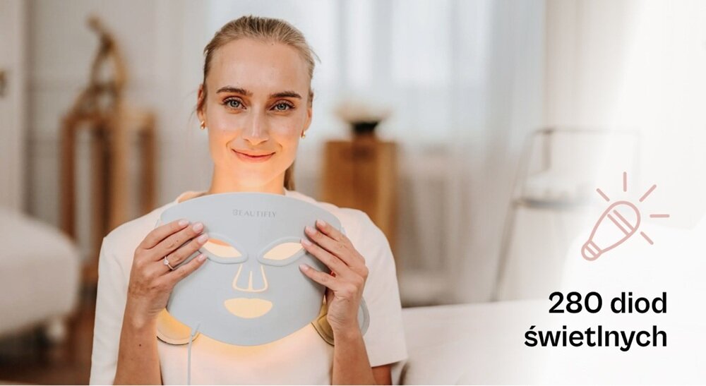 Maska LED na twarz BEAUTIFLY Auraskin Pro różne rodzaje światła, 280 diod LED, redukcja zmarszczek, poprawa skóry