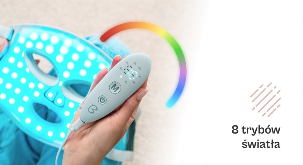 Maska LED na twarz BEAUTIFLY Auraskin Pro różne rodzaje światłą, łagodzi cerę, poprwa kondycji, działanie regeneracyjne