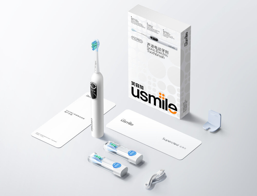 Szczoteczka soniczna USMILE P10 Pro Biały zestaw akcesoria komplet wyposażenie
